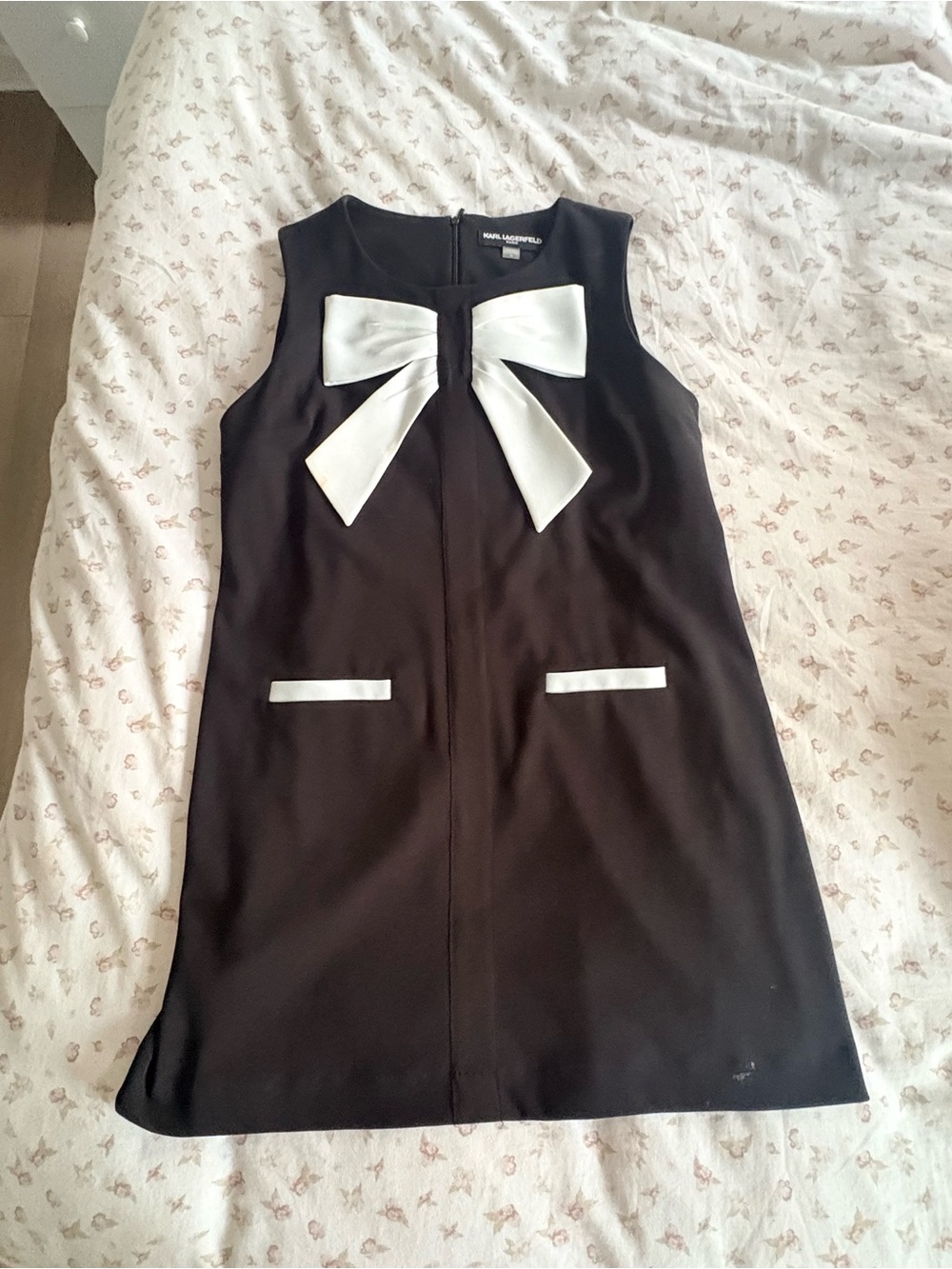 Karl Lagerfeld Black Dress with White Bow Accent